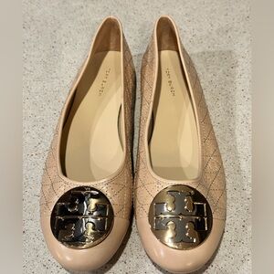 Tory Burch Beige Flats with Gold Logo